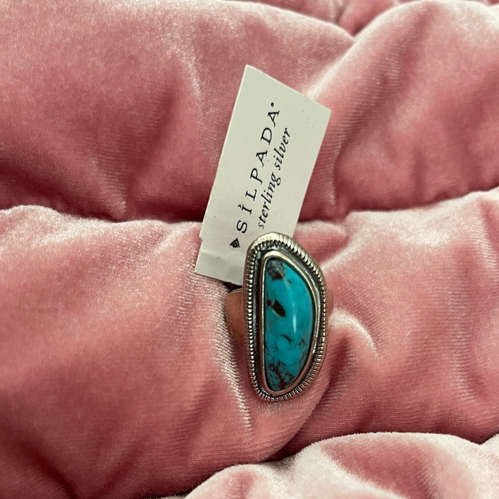 Silpada Sterling Silver R3482 Turquoise Ripple Statement Band Ring 925, Size 7